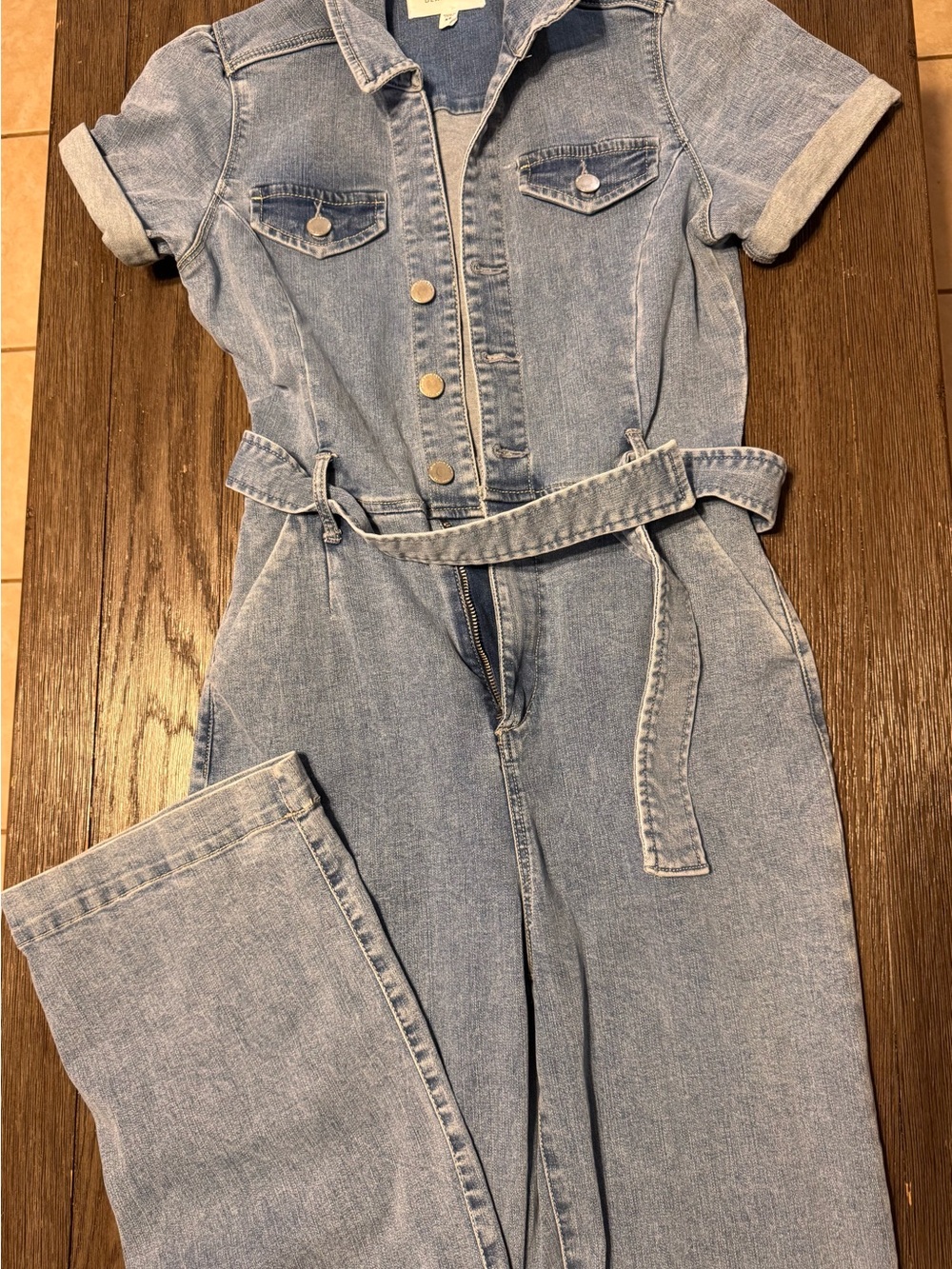 Dear John Light Blue Denim Jean Overall Jumpsuit with Belt